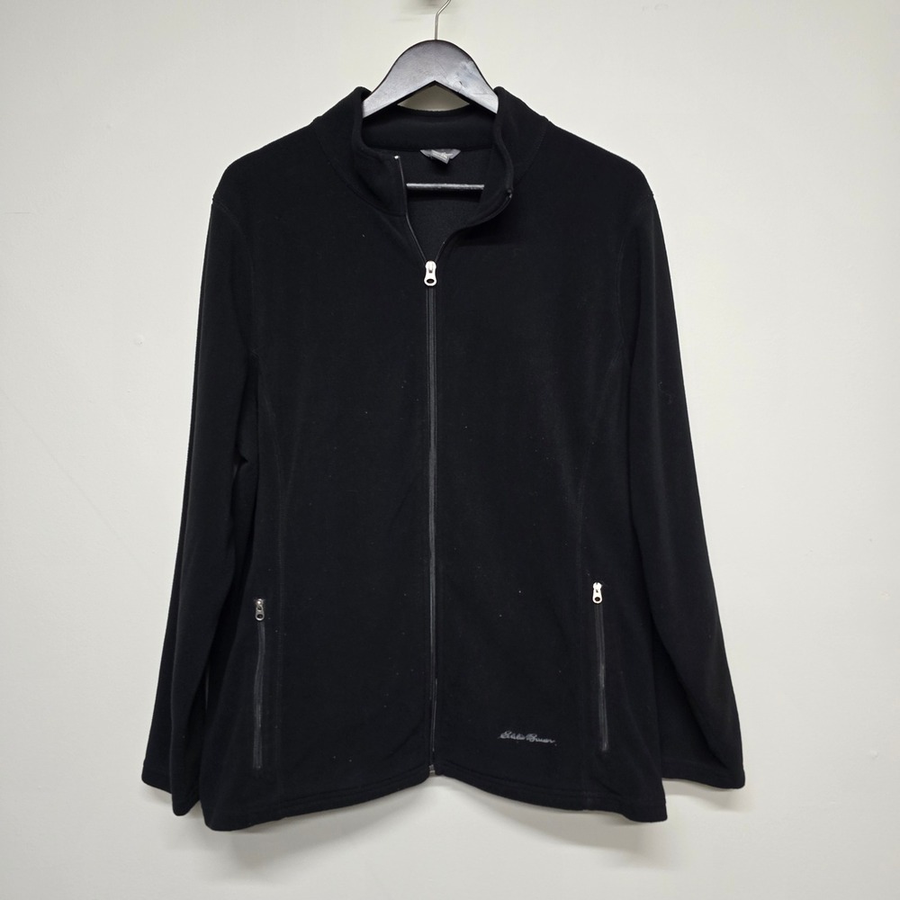 Eddie Bauer Fleece Jacket Womens 2XL Black Full Zip Mock Neck Gorpcore